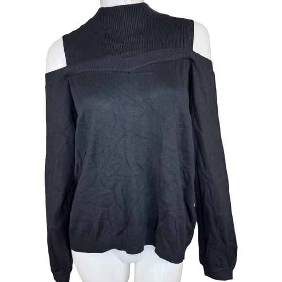 AnyBody Cold Shoulder Sweater Knit Mock Neck Puff Sleeve Pink Pullover Large - Picture 1 of 15
